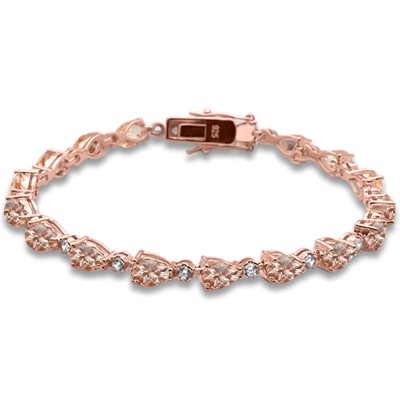 Rose Gold Plated Pear Morganite & Cubic Zirconia .925 Sterling Silver Bracelet 7.5" Long