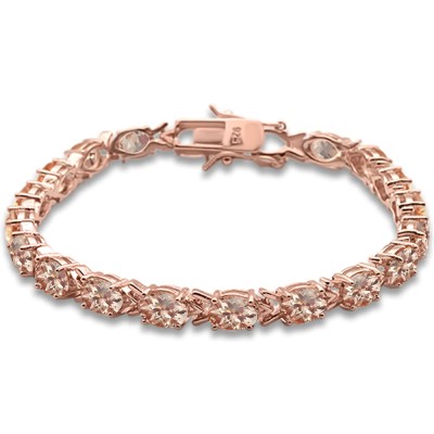 Rose Gold Plated Oval Morganite .925 Sterling Silver Bracelet 7.5" Long