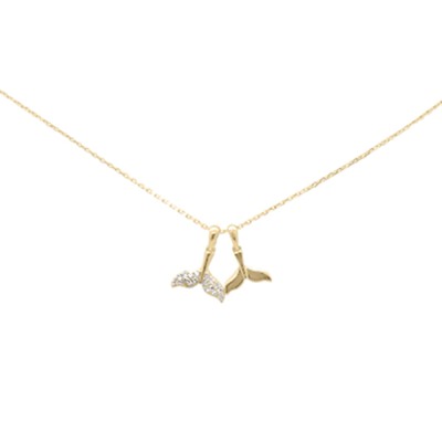 .15ct G SI 14K Yellow Gold Diamond Whale Tail Pendant Necklace 18" Long