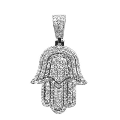 .99ct G SI 14K White Gold Diamond Micro Pave Iced Out Hand Of Hamsa Charm Pendant
