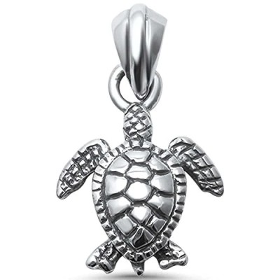 .925 Sterling Silver Plain Solid 3D Turtle Charm Pendant