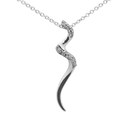 .05ct G SI 14K White Gold Diamond Swirl Snake Pendant Necklace 18"