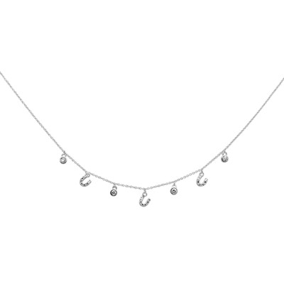 .33ct G SI 14K White Gold Diamond Horsehoe Pendant Necklace 16" + 2" Long