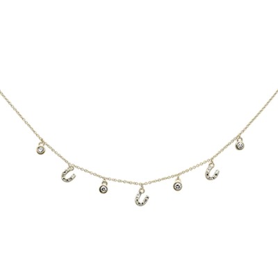 .32ct G SI 14K Yellow Gold Diamond Horsehoe Pendant Necklace 16" + 2" Long
