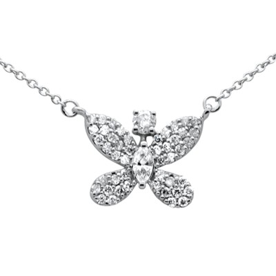 .37ct G SI 14K White Gold Diamond Butterfly Pendant Necklace 18" Long