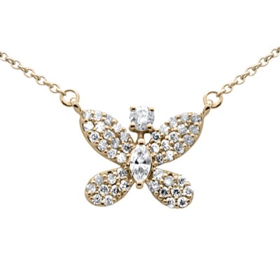 .36ct G SI 14K Yellow Gold Diamond Butterfly Pendant Necklace 18" Long