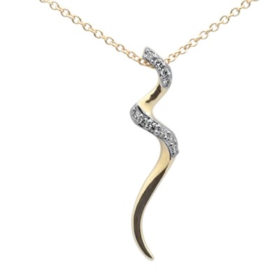 .05ct G SI 14K Yellow Gold Diamond Swirl Snake Pendant Necklace 18"
