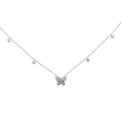 .21ct G SI 14K White Gold Diamond Butterfly Pendant Necklace 16+2" Ext