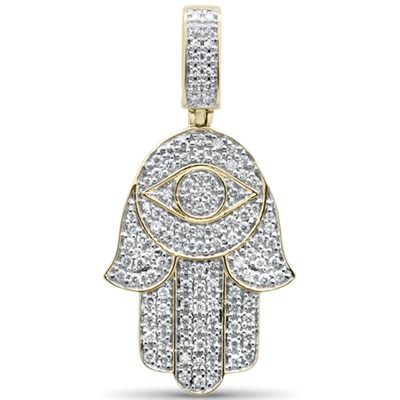 .51ct G SI 10K Yellow Gold Diamond Micro Pave Iced Out Hand Of Hamsa Charm Pendant