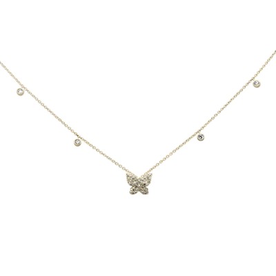 .21ct G SI 14K Yellow Gold Diamond Butterfly Pendant Necklace 16+2" Ext