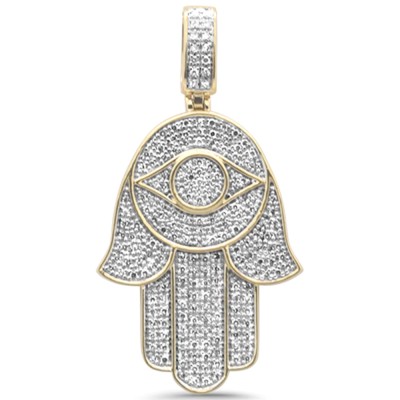 .36ct G SI 10K Yellow Gold Diamond Iced Out Hand Of Hamsa Charm Pendant