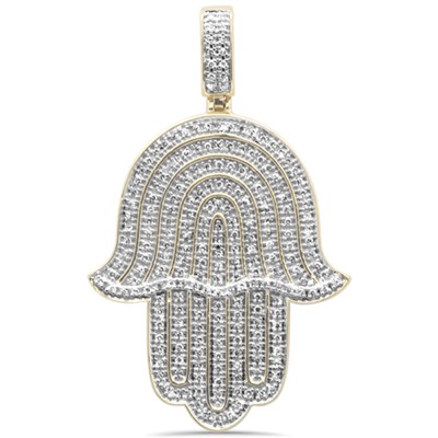 39ct G SI 10K Yellow Gold Diamond Micro Pave Hand Of Hamsa Charm Pendant