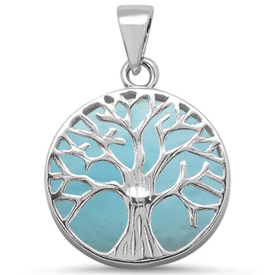 Natural Larimar Tree Of Life Design .925 Sterling Silver Pendant