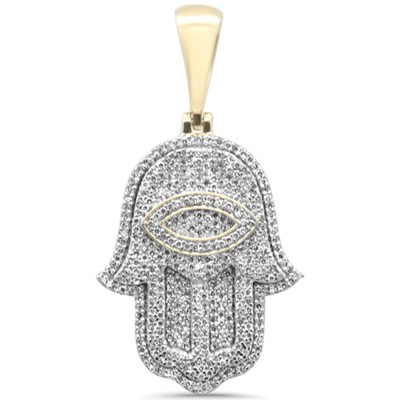 .64ct G SI 10K Yellow Gold Diamond Iced Out Custom Hand Of Hamsa Charm Pendant