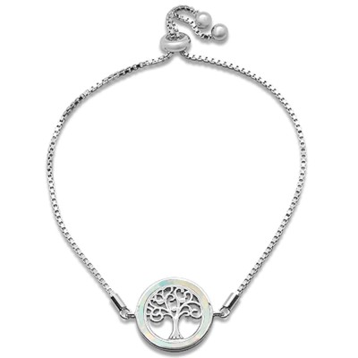 White Opal Round Tree Of Life Whimsica .925 Sterling Silver  7-9" Adjustable Toggle Bola Bracelet White Opal Round Tree Of L
