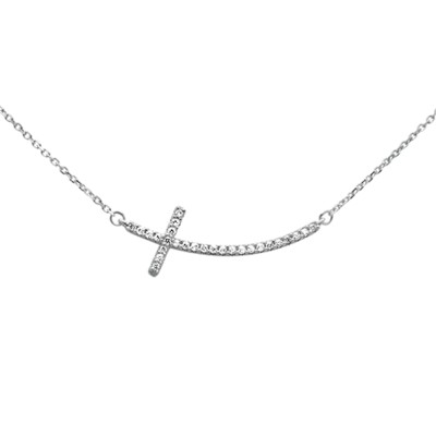 .13ct G SI 14K White Gold Diamond Sideways Cross Pendant Necklace 18"