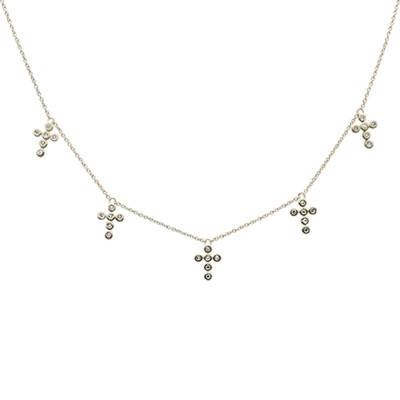 .13ct G SI 14K Yellow Gold Diamond Cross Drop Pendant Necklace 18" Long