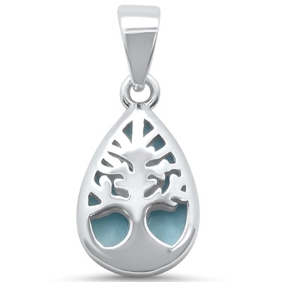 Natural Larimar Tree Of Life .925 Sterling Silver Pendant