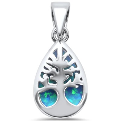 Pear Shape Blue Opal Tree Of Life .925 Sterling Silver PendantSterling Silver with CZ Stones  Product Code: PL-350972-BO SPO-