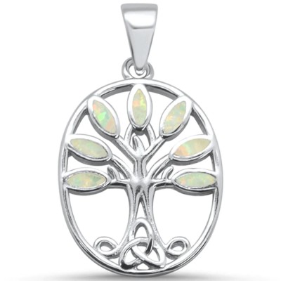 White Opal Tree Of Life .925 Sterling Silver Pendant