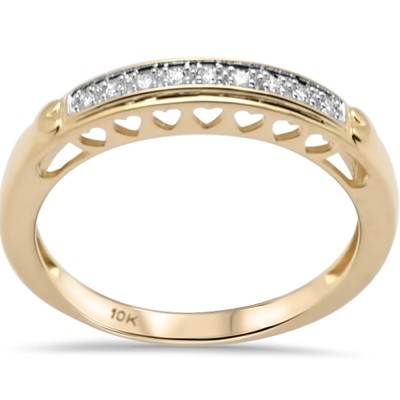 .04ct G SI 10K Yellow Gold Diamond Heart Filigree Ring Band