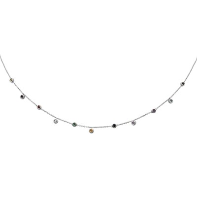 .37ct 14K White Gold Multi Color Gemstone Pendant Necklace 16+2"Ext Long Chain