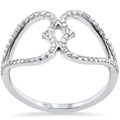 .19ct G SI 14K White Gold Diamond Two Hearts Style Ring Band Size 6.5