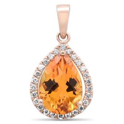 1.93ct G SI 14K Rose Gold Diamond Pear Shaped Citrine Gemstone Pendant