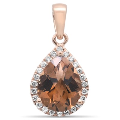 1.64ct G SI 14K Rose Gold Diamond & Pear Shaped Smokey Topaz Gemstone Pendant