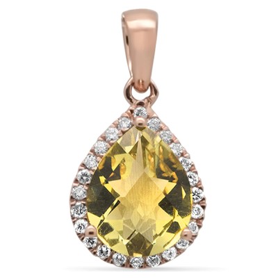 1.42ct G SI 14K Rose Gold Diamond & Pear Shaped Olive Gemstone Pendant