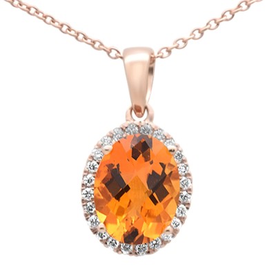 1.71ct G SI 14K Rose Gold Diamond & Oval Citrine Gemstone Pendant Necklace 18" Long