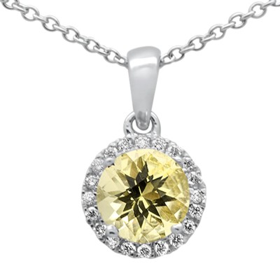 .78ct G SI 14K White Gold Diamond & Round Lemon Gemstone Pendant Necklace 18" Long