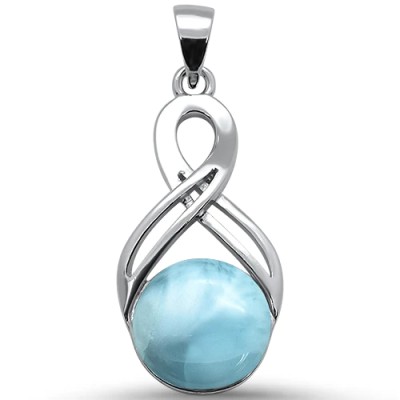 Round Natural Larimar Infinity .925 Sterling Silver Pendant