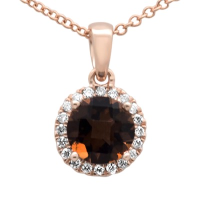 .87ct G SI 14K Rose Gold Diamond & Round Smokey Topaz Gemstone Pendant Necklace 18" Long