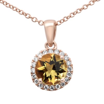 .79ct G SI 14K Rose Gold Diamond & Round Olive Gemstone Pendant Necklace 18" Long