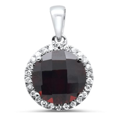 3.59ct G SI 14K White Gold Diamond & Round Garnet Gemstone Pendant