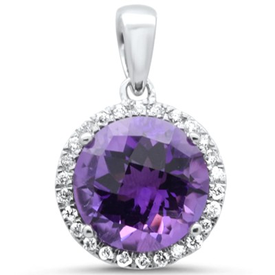 2.65ct G SI 14K White Gold Diamond & Round Amethyst Gemstone Pendant