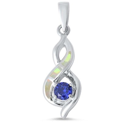 White Opal & Tanzanite Infinity .925 Sterling Silver Pendant