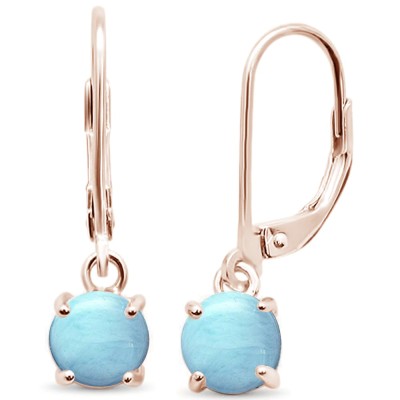 Rose Gold Plated Larimar Lever Back .925 Sterling Silver Earrings