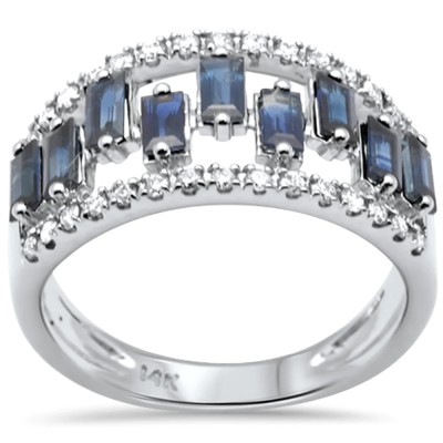 1.60ct G SI 14K White Gold Diamond & Baguette Blue Sapphire Gemstone Ring Band
