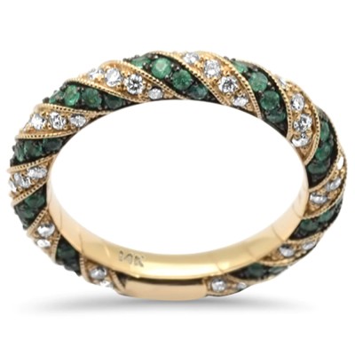 .61ct G SI 14K Yellow Gold Emerald & Diamond Ring Band Size 6.5