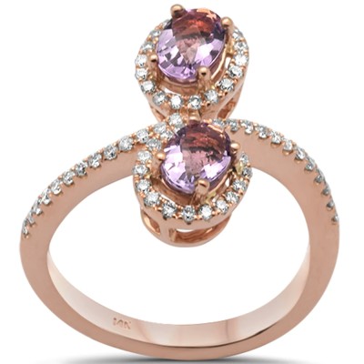 1.22ct G SI 14K Rose Gold Wrap Around Oval Shaped Amethyst Gemstone & Diamond Ring Size 6.5