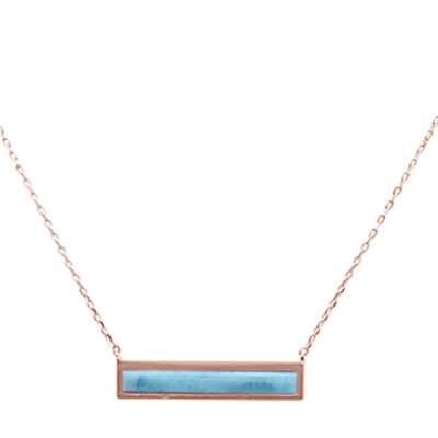 Rose Gold Plated Bar Natural Larimar .925 Sterling Silver Necklace 17-19" Ext