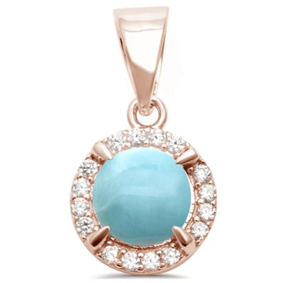 Rose Gold Plated Natural Larimar & Cubic Zirconia .925 Sterling Silver Pendant
