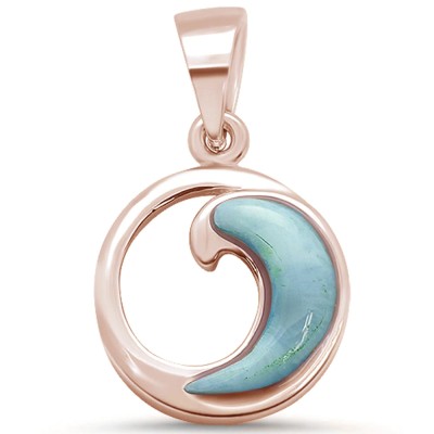 Rose Gold Plated Natural Larimar Wave Deisgn .925 Sterling Silver Pendant