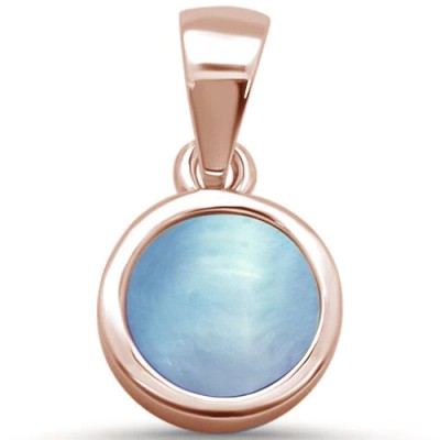 Rose Gold Plated Round Natural Larimar .925 Sterling Silver Pendant