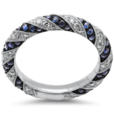 .62ct G SI 14K White Gold Blue Sapphire & Diamond Ring Band