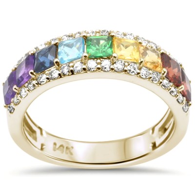 2.00ct G SI 14K Yellow Gold Diamond Multi Color Gemstones & Diamonds Ring Band
