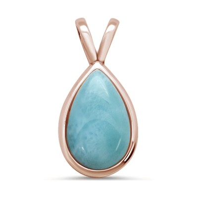 Rose Gold Plated Pear Shaped Natural Larimar .925 Sterling Silver Pendant