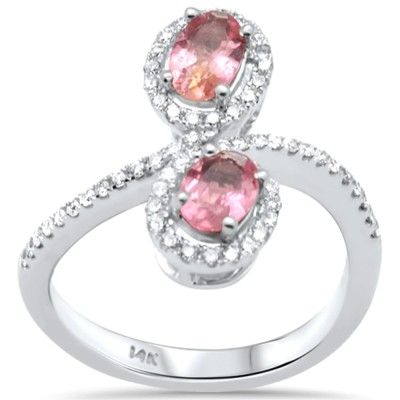 1.10ct G SI 14K White Gold Oval Natural Pink Topaz & Diamond Engagement Ring Size 6.5